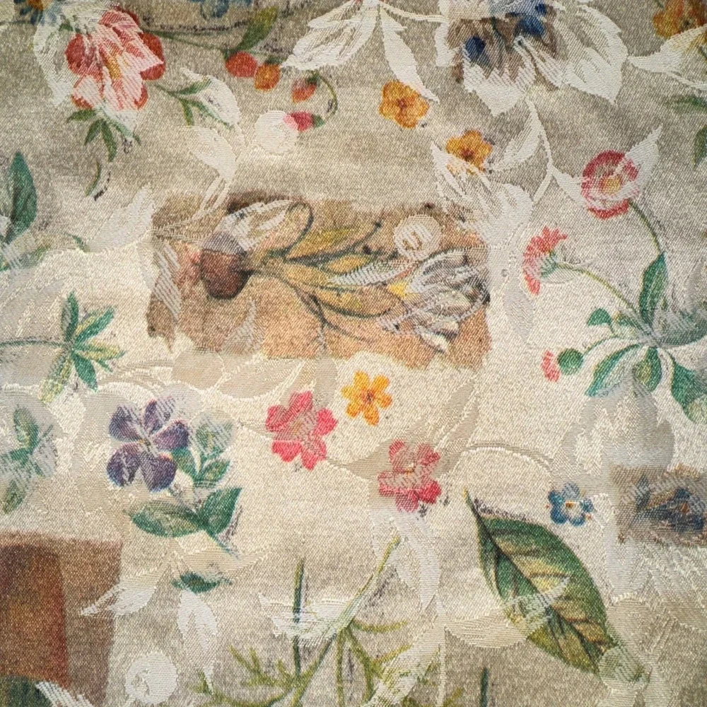 Tablecloth 48x67 Gold Botanical Seed Packet Floral Damask Jacquard Woven
